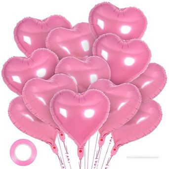 12 pc 18 Inch Pink Heart Foil Balloons for Birthday Wedding and Valentine Party Decorations