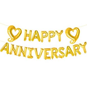 18 Inch Gold Happy Anniversary Balloon Letters with Heart Foil for Anniversary Party Decor