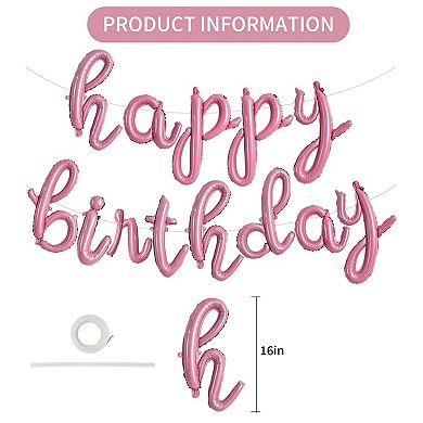 Light Pink Cursive Happy Birthday Balloons for Adults Mylar Foil Party Decorations