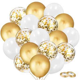 Gold And White Balloons Set 90 pc 12 Inch Gold Balloons And White Confetti Latex Balloons Birthday