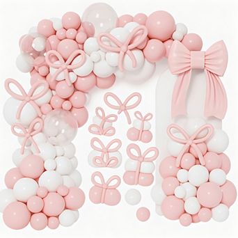 135 pc Pink White Coquette Bow Bridal Balloon Arch Kit for Parties
