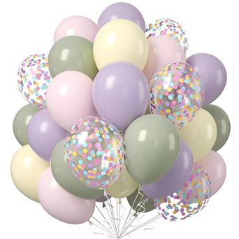 50 pc Pastel Dusty Green Macaron Purple Pink Yellow Confetti Balloons for Baby Shower Decor