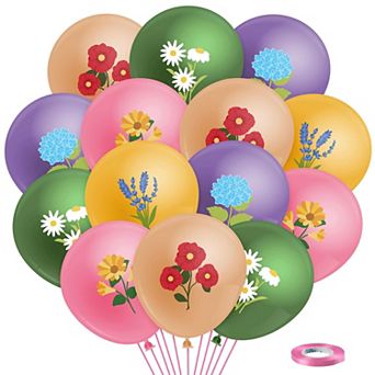 50 pc Wild Flower Assorted Colored Spring Floral Latex Balloons for Baby Shower Picnic Party
