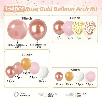 154 Piece Metallic Balloon Arch Kit in Blush Gold for Weddings, Birthdays & Bridal Shower