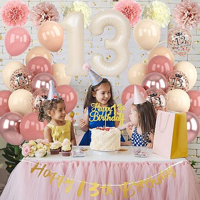 29 Balloons Retro Blush Pink 13th Birthday Decorations with Number Balloon