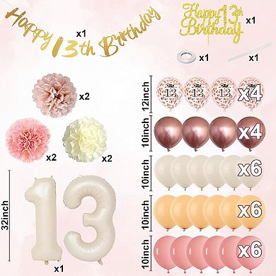 29 Balloons Retro Blush Pink 13th Birthday Decorations with Number Balloon