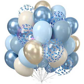Dusty Baby Blue Balloons 50 pc 12 Inch Light Blue White Gold Confetti Balloons For Baby Shower Part