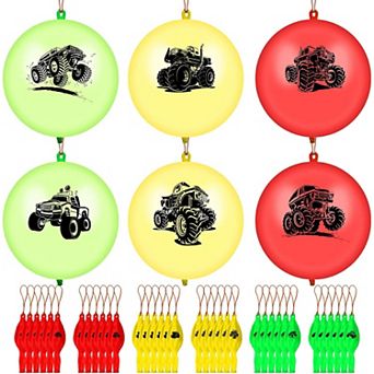 36 pc Truck Punch Balloons with Rubber Bands for Boys Birthday Baby Shower Fun Game Decor