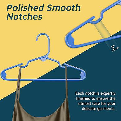 Lifemaster Kids Plastic Hangers 11.6" Space-Saving, Shoulder Notch, Holds 5 lbs, Pack of 50