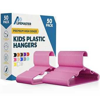 Lifemaster Kids Plastic Hangers 11.6" Space-Saving, Shoulder Notch, Holds 5 lbs, Pack of 50