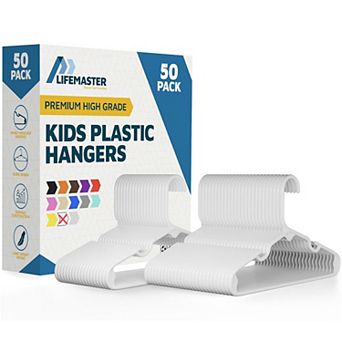 Lifemaster Kids Plastic Hangers 11.6" Space-Saving, Shoulder Notch, Holds 5 lbs, Pack of 50