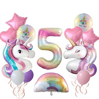 5Th Birthday Unicorn Party Balloon Set for Girls with Rainbow Unicorn Helium Balloons