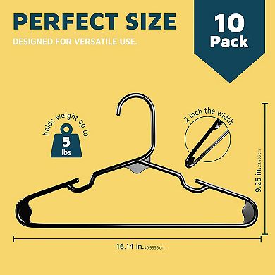 Lifemaster Kids Plastic Hangers 11.6" Space-Saving, Shoulder Notch, Holds 5 lbs, Pack of 10