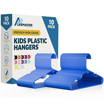 Lifemaster Kids Plastic Hangers 11.6" Space-Saving, Shoulder Notch, Holds 5 lbs, Pack of 10