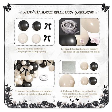 Coquette Balloon Arch Set 158pcs Sand White Black Bow Garland for Wedding