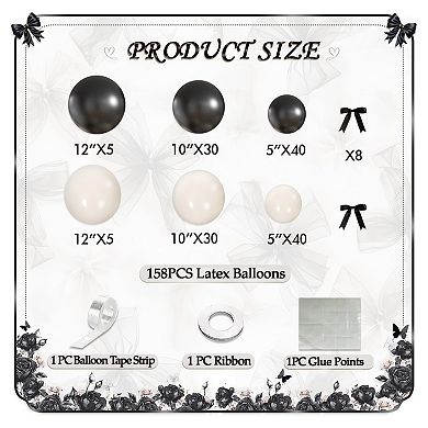 Coquette Balloon Arch Set 158pcs Sand White Black Bow Garland for Wedding