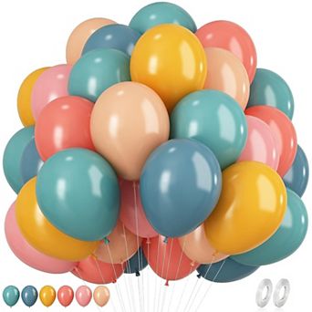 60 pc Rainbow Dusty Blue Pink Mustard Yellow Balloons for Baby Shower and Birthday Party