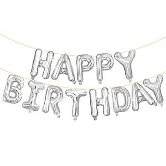 Happy Birthday 16 Inch Silver Foil Letter Balloons Banner Decorations