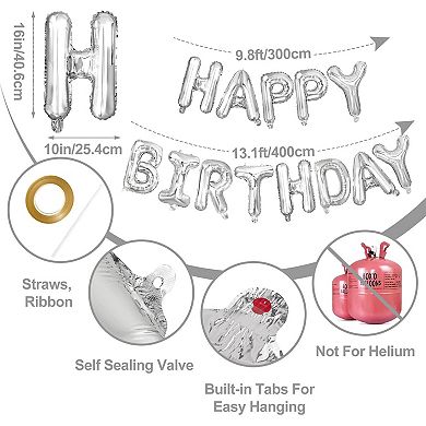 Happy Birthday 16 Inch Silver Foil Letter Balloons Banner Decorations
