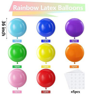 Assorted Rainbow Giant Balloons 36 Inch 8 Pack Jumbo Multicolor Latex Balloons For Birthday Wedding