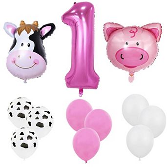 18 pc Farm Animal Balloons Set Pig Cow Foil Latex Baby Girl Decor