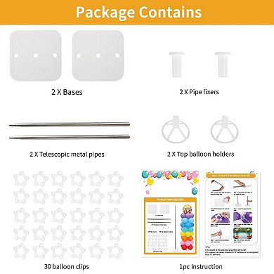 30 Clips Balloon Column Stand Kit, Set of 2 Adjustable 6.6Ft Metal Pillars for Parties