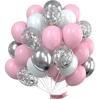 Pink Balloons Set 60 pc Pink White Silver Metallic Confetti Latex Balloons For Birthday Party Pink