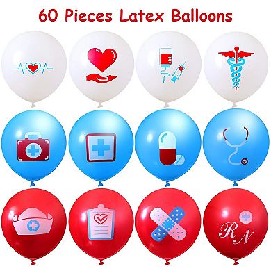 60 Pieces Nurse Themed Latex Balloons for Nurse Graduation and Party Decorations