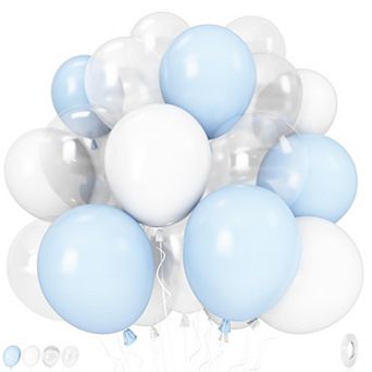 Pastel Blue White Balloons 12 Inch 35 pc Light Baby Blue Pearl White Clear Latex Balloons For Boys