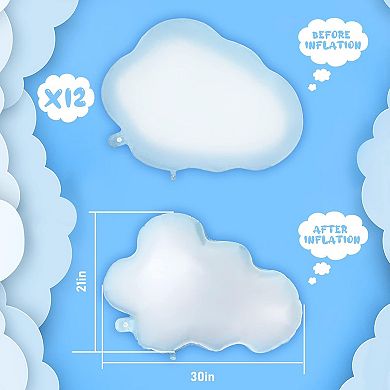6 Pcs 30 Inch White Cloud Foil Balloons for Baby Shower Birthday Party Decorations (Light Blue)
