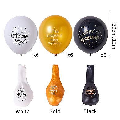 18 Pcs Happy Retirement 12 Inch Black Gold and White Balloons for Party Decorations