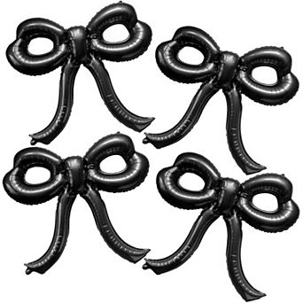 4 pc Black Bow Balloons for Birthday, Baby Shower & Party Decor
