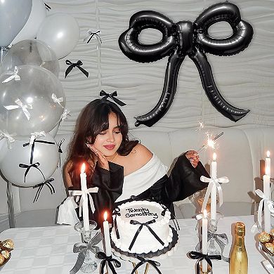 4 Pcs Black Bow Balloons for Birthday, Baby Shower & Party Decor