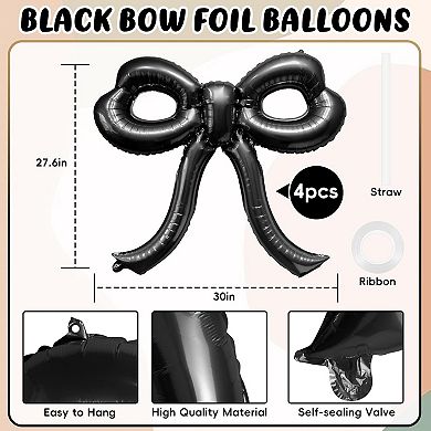 4 Pcs Black Bow Balloons for Birthday, Baby Shower & Party Decor