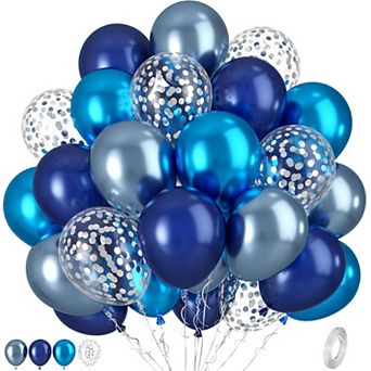 Blue Balloons 50 pc Metallic Navy Blue Balloons With Silver Confetti For Boys Birthday Baby Shower
