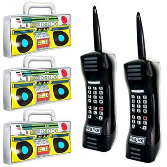 5 pc Inflatable Radio Boombox Retro Mobile Phone for 80's 90's Party Hip Hop Costume Decor