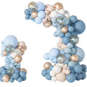 129 pc Dusty Blue Arch Kit Sand White Confetti Balloons