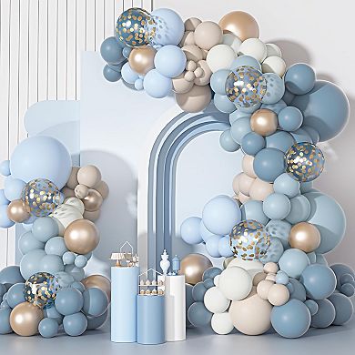 129 Pcs Dusty Blue Arch Kit Sand White Confetti Balloons