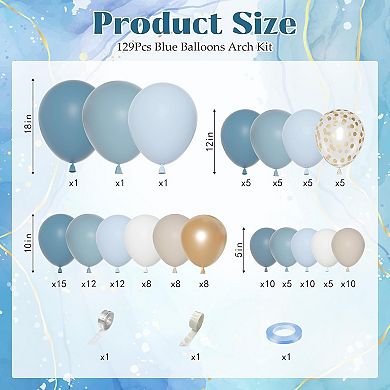 129 Pcs Dusty Blue Arch Kit Sand White Confetti Balloons