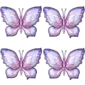 4 pc 40 Inch Purple Butterfly Foil Mylar Balloons for Butterfly Themed Party Decorations