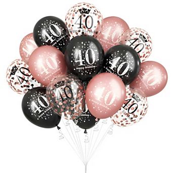 15 pc Black Rose Gold 40Th Birthday Balloons for Women Party Decorations and Celebration Supplies