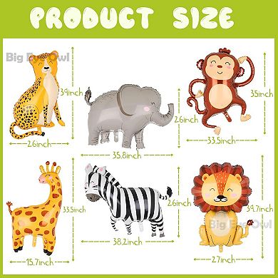 6Pcs Giant Safari Animal Balloons for Jungle Safari Party