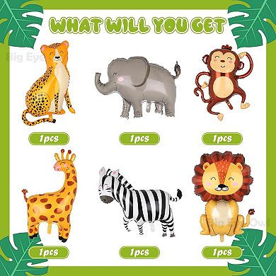 6Pcs Giant Safari Animal Balloons for Jungle Safari Party