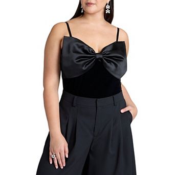 ELOQUII Women's Plus Size Contrast Bow Bodysuit