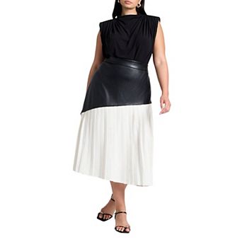 ELOQUII Women's Plus Size Mixed Media Pleated Skirt