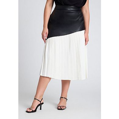 ELOQUII Women's Plus Size Mixed Media Pleated Skirt