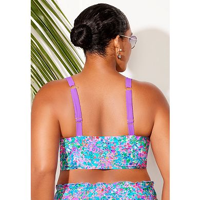 Swimsuits for All Women's Longline Bra Sized Lettuce Trim Bikini Top