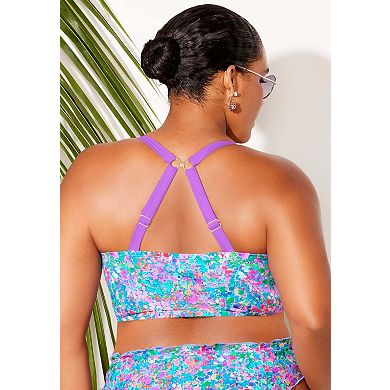 Swimsuits for All Women's Longline Bra Sized Lettuce Trim Bikini Top