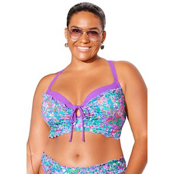 Swimsuits for All Women's Longline Bra Sized Lettuce Trim Bikini Top