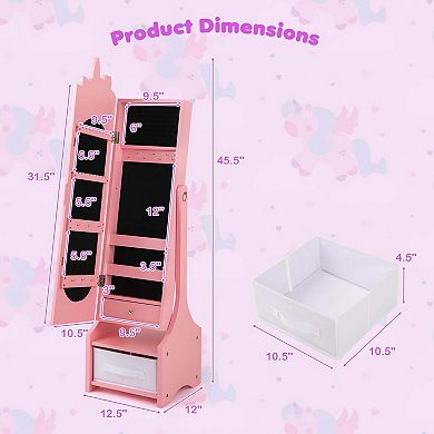 Costway Kids Vanity Set Princess Makeup Dressing Table & Chair Set with Kids Jewelry Armoire